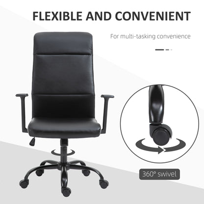 High Back Desk Chair, Black Leather Desk Chair with Adjustable Height, Armrests, Swivel Wheels