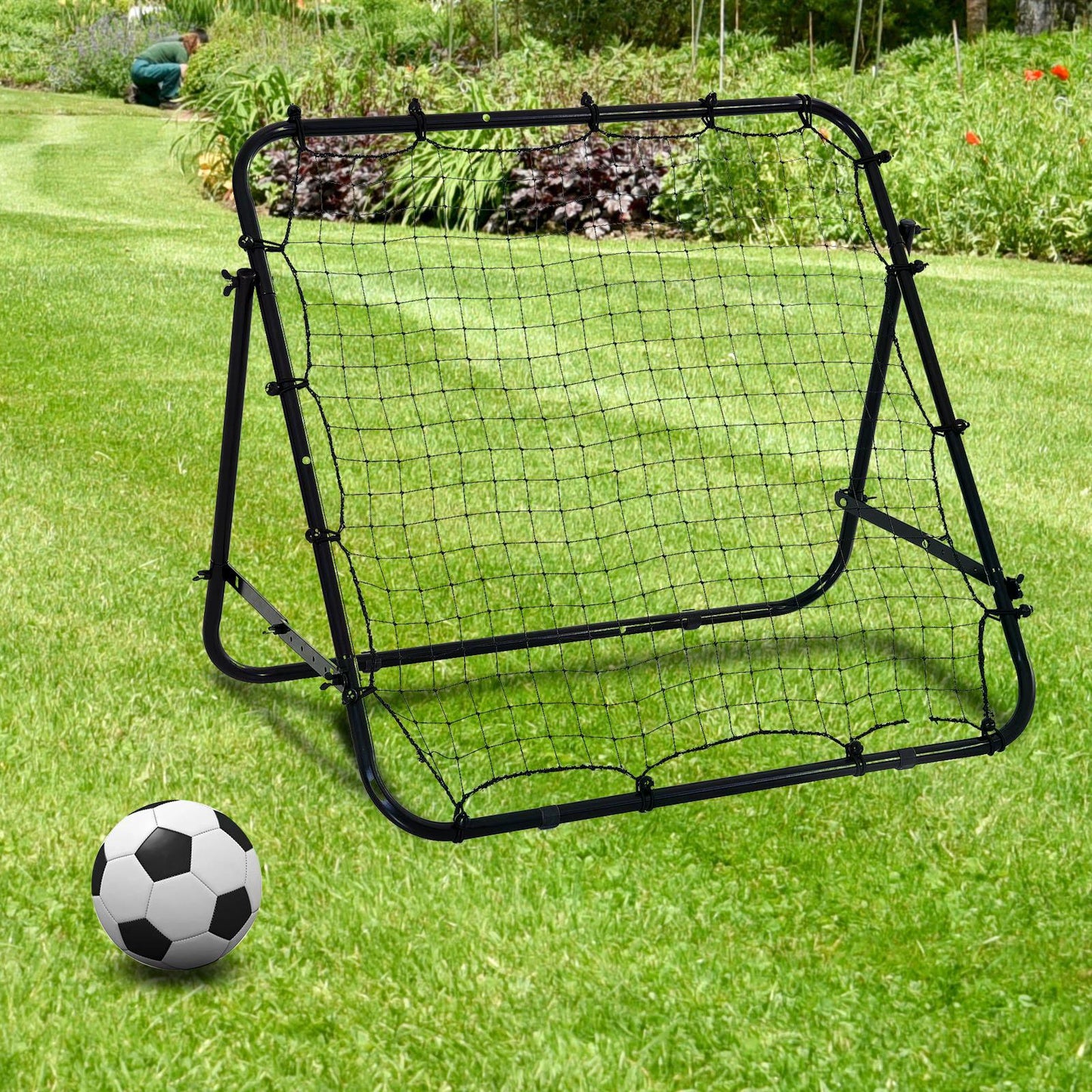 HOMCOM Adults Football Training Aid Multi-Sports Practice W/PE Mesh Metal Tube, 108W x 100D x 65Hcm-Black 