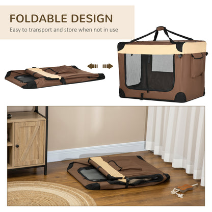 Cat Carrier, Dog Carrier, Dog Travel Crate,  Folding, Fabric Soft, Cushion Included, 91Lx63Wx65Hcm-Brown