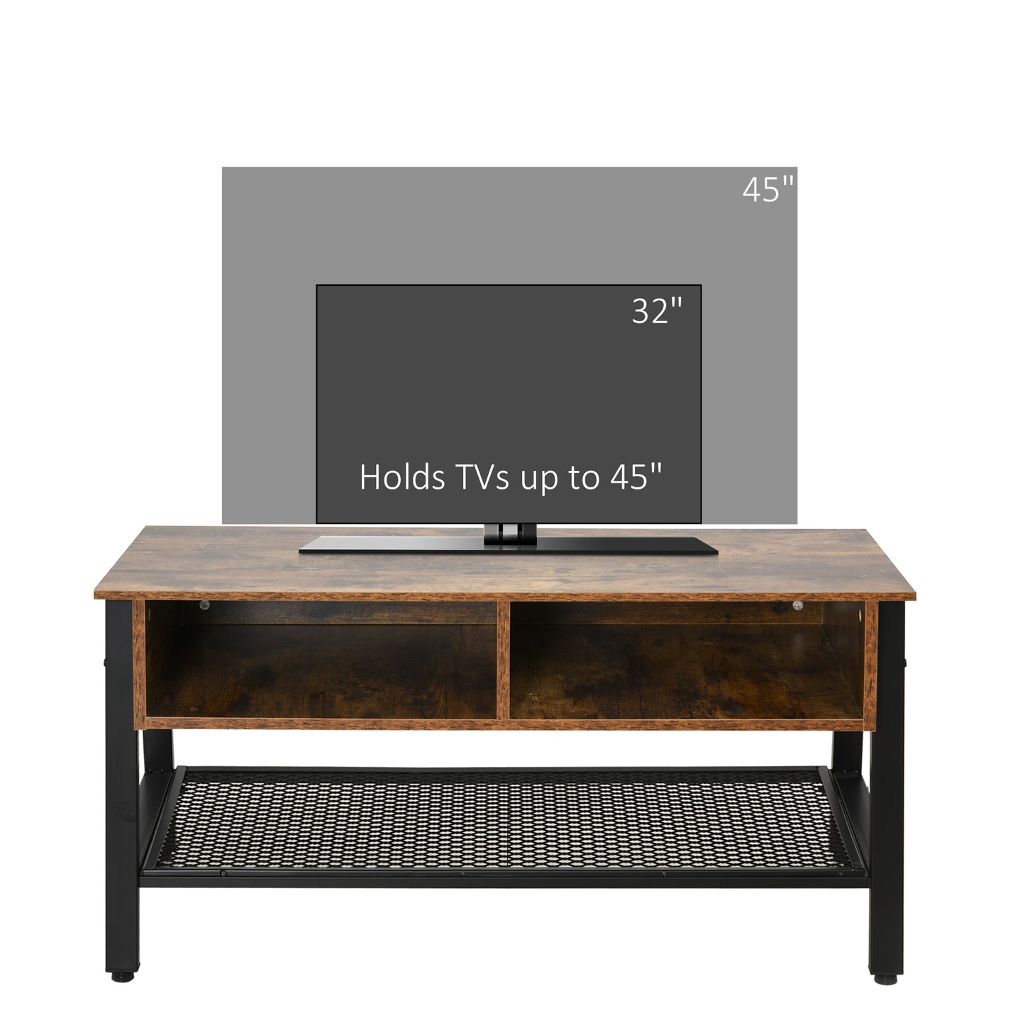 Rubber Wood 3-Tier TV Media Unit Black/Brown