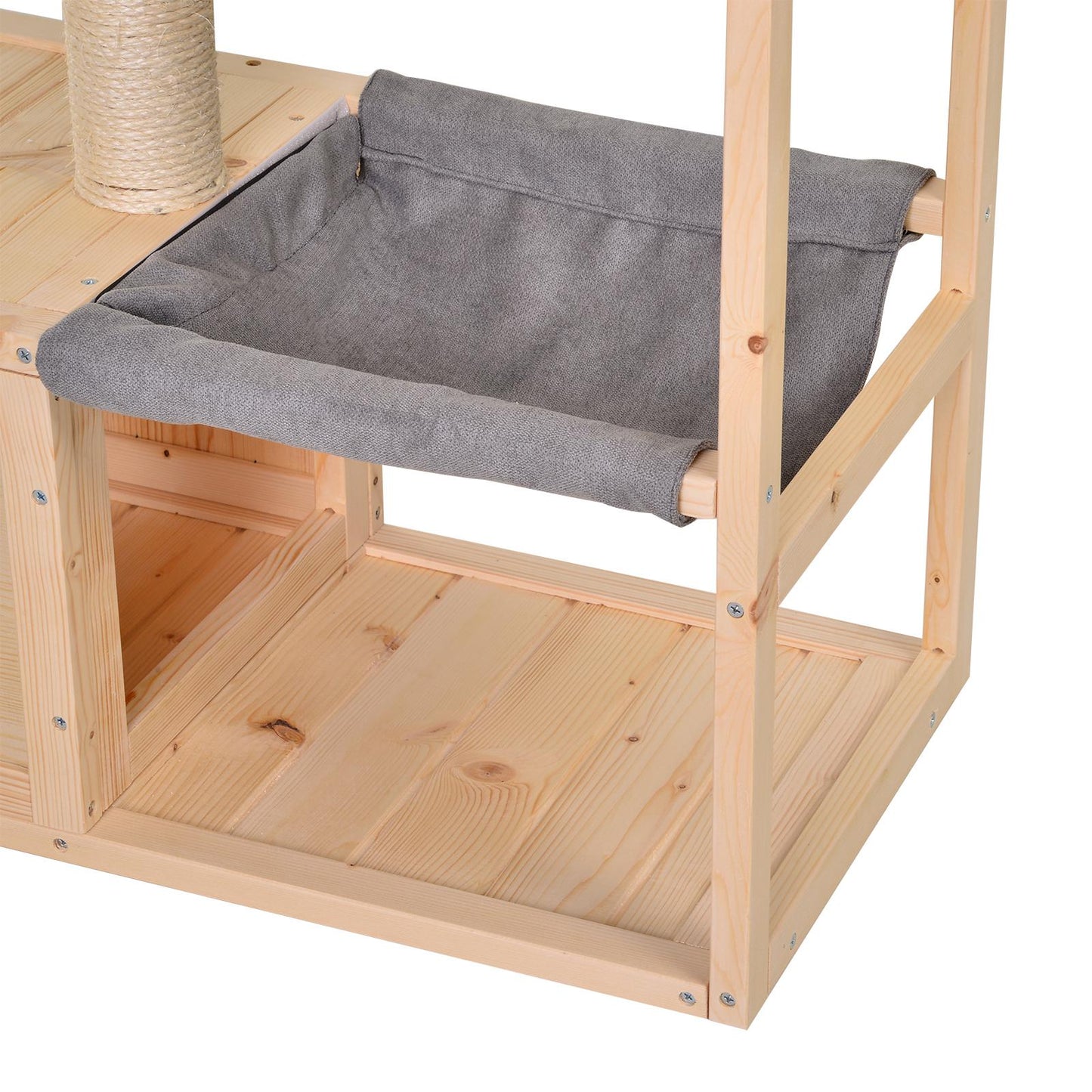 Mult-level Cat Tree Scratcher Wooden Kittiy House Activity Center with Condo Box Jumping Platforms