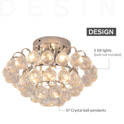 Modern Crystal Chandelier Flush Mount Ceiling Light Fitting Crystal Droplets Effect Round, D30cm-Silver