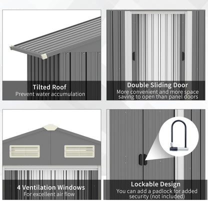 6x4ft Corrugated Steel Plate Garden Shed Grey