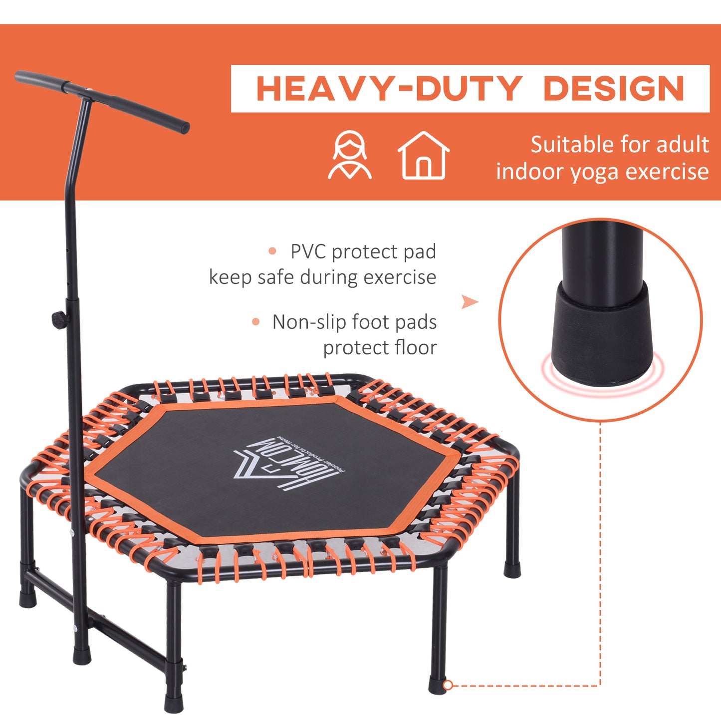 Mini Trampoline for Adults W/Adjustable Handle Bar, 4ft -Black/Orange