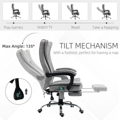 Executive Office Chair, Massage Office Chair, Office Chair,  w/Footstool, 135° Reclining, 360° Swivel, 6-point Massage, Grey