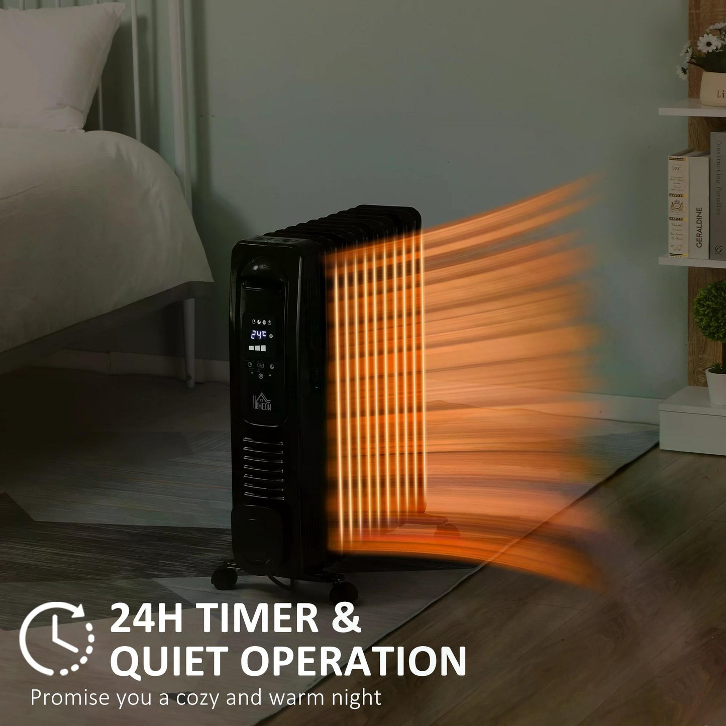 2720W Digital Oil Filled Radiator, 11 Fin, Portable Electric Heater with LED Display, Built-in Timer, 3 Heat Settings Black