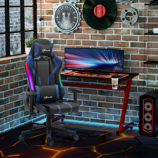 Vinsetto Gaming Chair with Led Lights, Lumbar Support, Swivel Home Office Computer Recliner High Back Gamer Desk Chair, Black Blue 