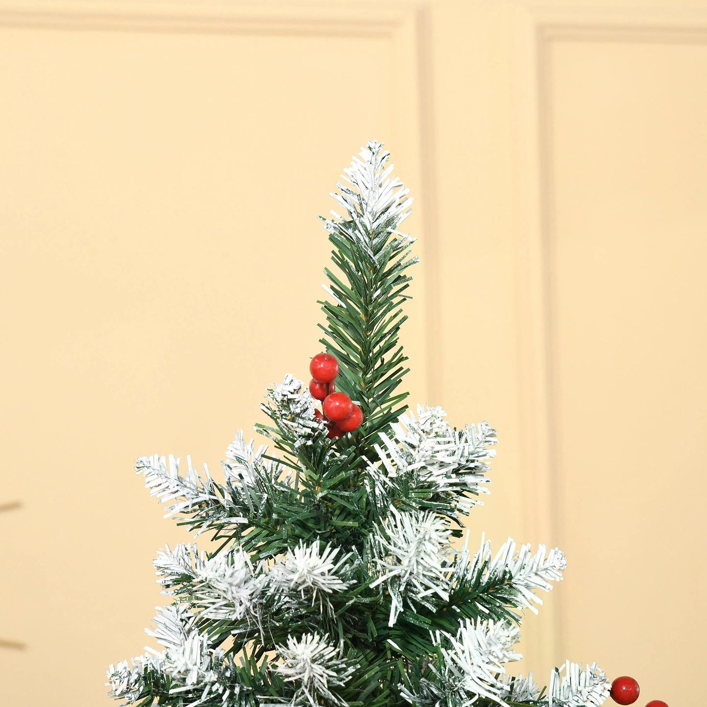 6FT Slim Christmas Tree, with Red Berries and Pinecones Holiday Home Indoor Decoration with Foldable Feet