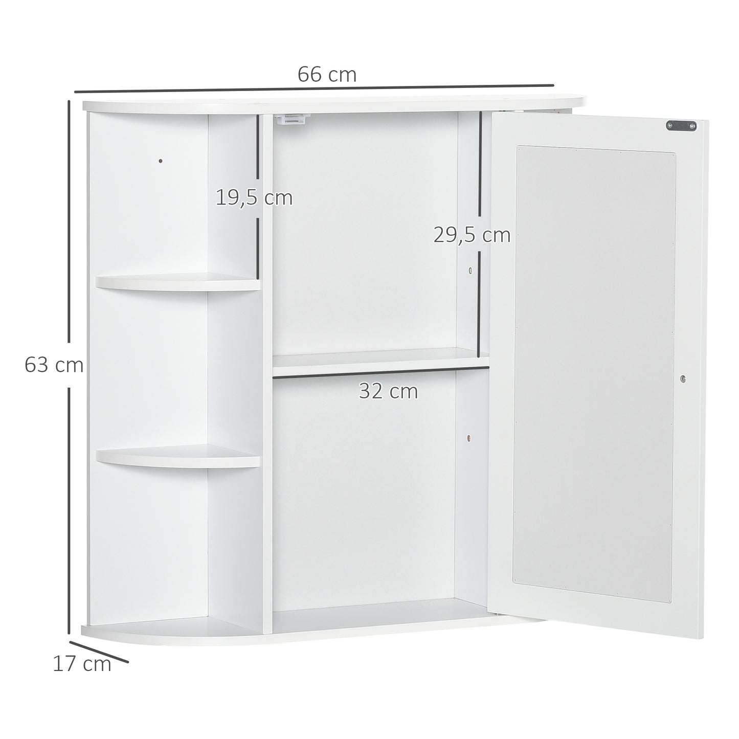 Wall Mounted Bathroom Cabinet with Mirror Single Door Storage Organizer 2-tier Inner Shelves White