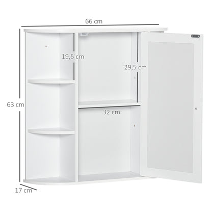 Wall Mounted Bathroom Cabinet with Mirror Single Door Storage Organizer 2-tier Inner Shelves White