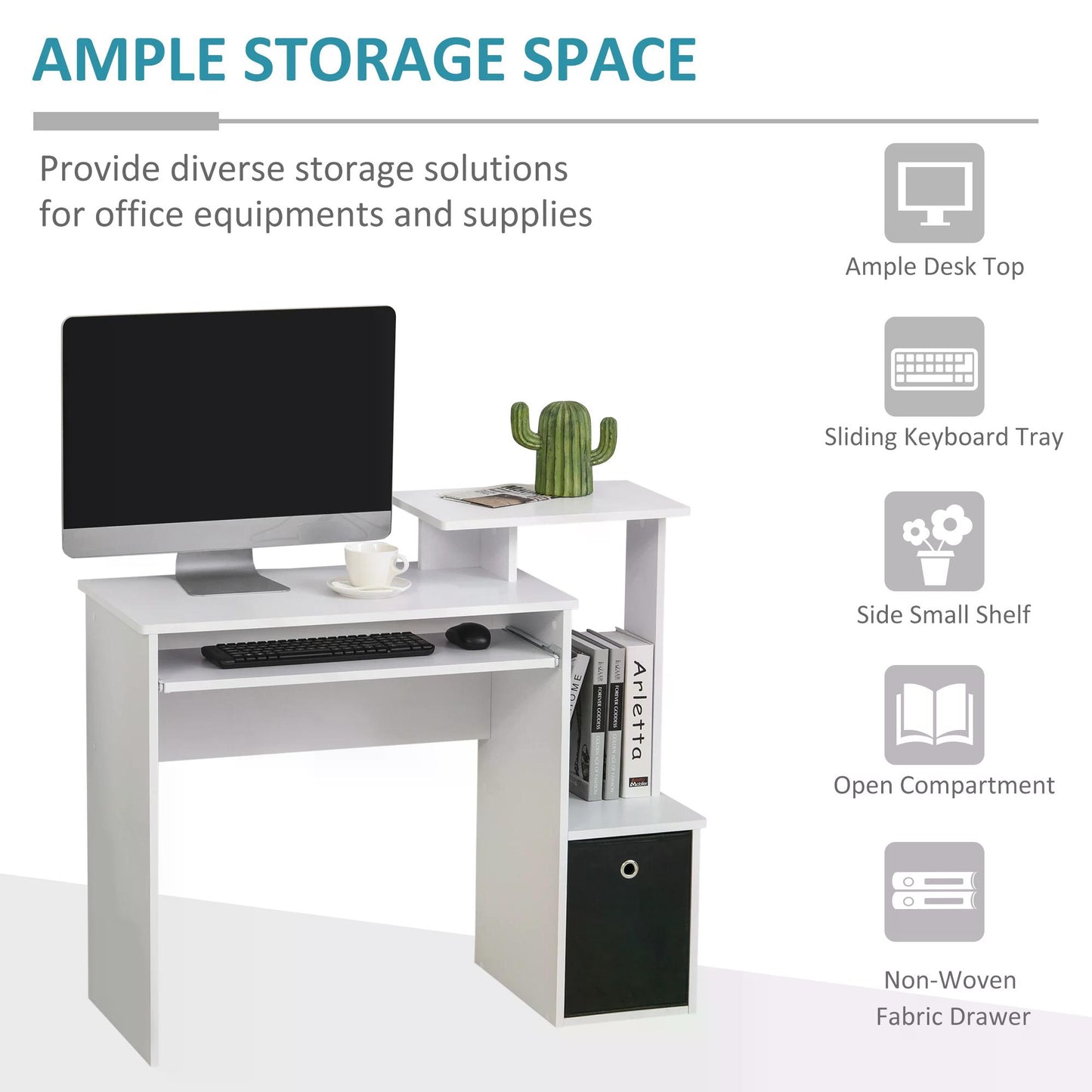 Homcom Computer Desk With Sliding Keyboard Tray Storage Drawer Shelf Home Office Workstation Desk With Shelf Work From Home- White