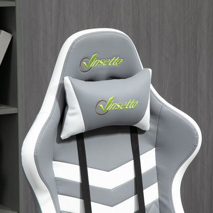 Ergonomic Gaming Chair w/ Lumbar Support, Headrest, Rocking Function, 360° Swivel, Grey White