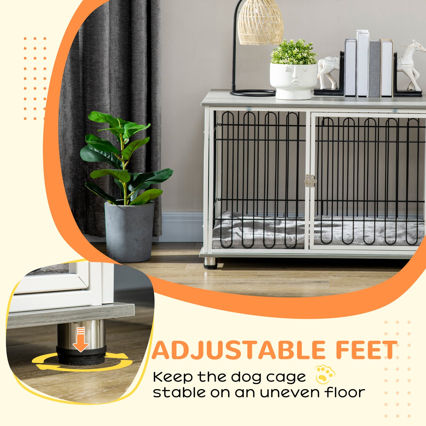 Dog Crate Furniture Side End Table with Soft Washable Cushion, Indoor Dog Kennel with Lockable Door, for Small and Medium Dogs