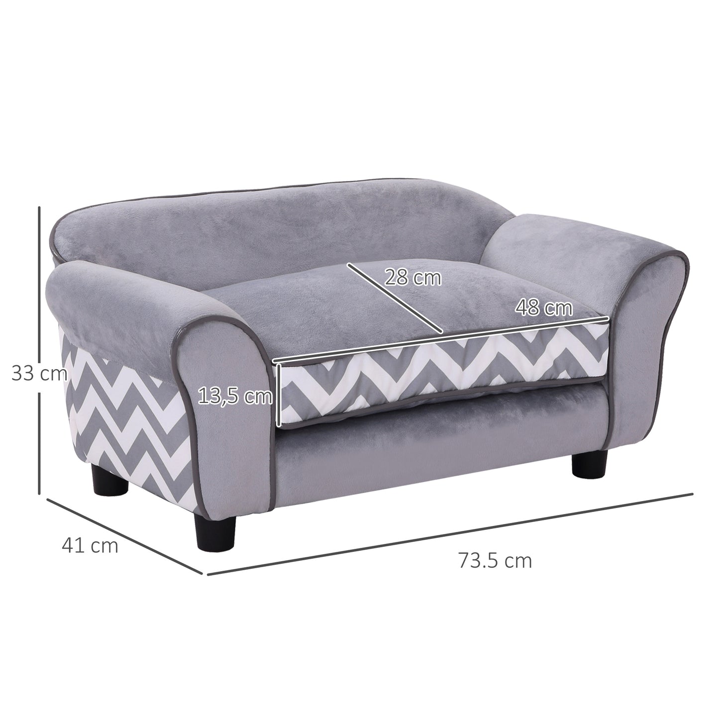 73.5Lx41Wx33H cm Pet Sofa-Grey/Black