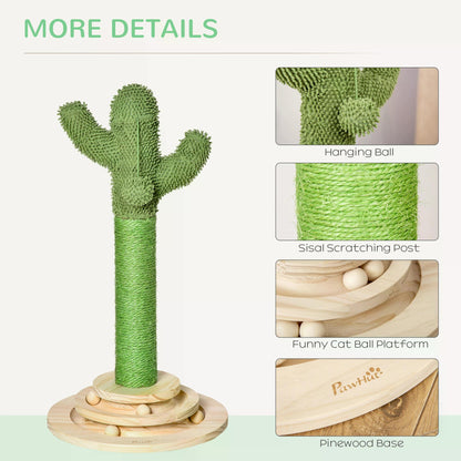 Cat Tree Cactus Sisal Scratching Post Play Tower Kitten Furniture with Hanging Ball Interactive Fun Roller Exerciser