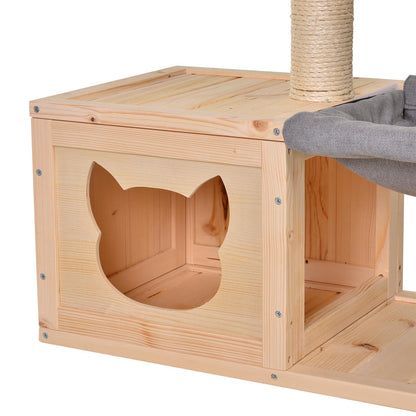 Mult-level Cat Tree Scratcher Wooden Kittiy House Activity Center with Condo Box Jumping Platforms