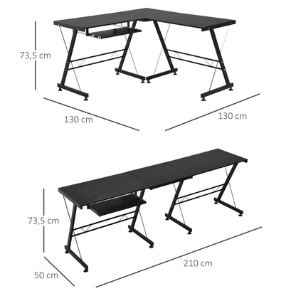 Homcom Computer Desk Office Desk L Shaped Desk L-Shaped Large Corner Desk Adustable Shape Sturdy Frame W/Slide-Out Keyboard Tray-Black