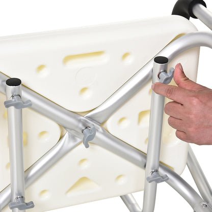 Adjustable Shower Bench, Portable Medical Stool with Adjustable Back and Armrest for Mobility