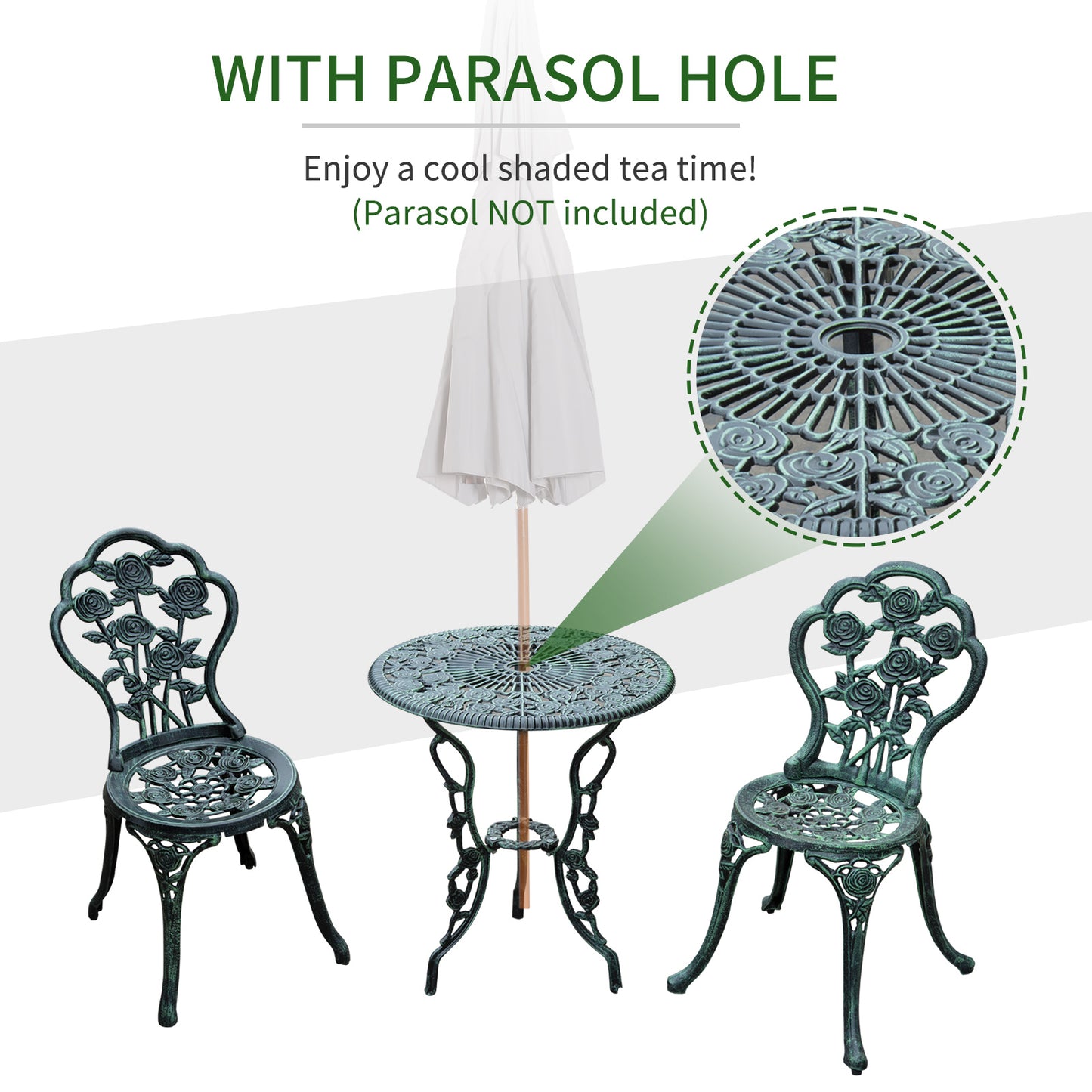 3 Pcs Cast Aluminum Bistro Set-Green