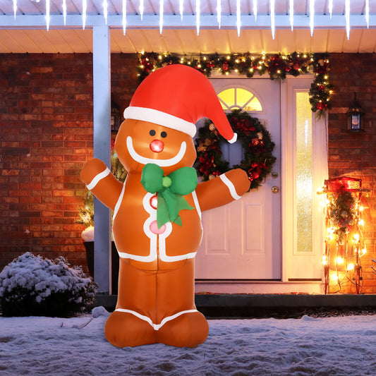 HOMCOM 6ft Christmas Inflatable Gingerbread Man Holiday Yard Lawn Decoration with LED Lights, Indoor Outdoor Blow Up Decor