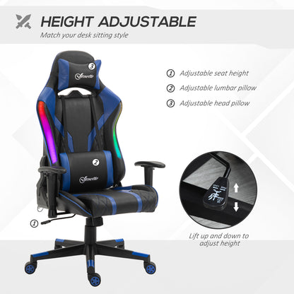 Gaming Chair with Led Lights, Lumbar Support, Swivel Home Office Computer Recliner High Back Gamer Desk Chair, Black Blue