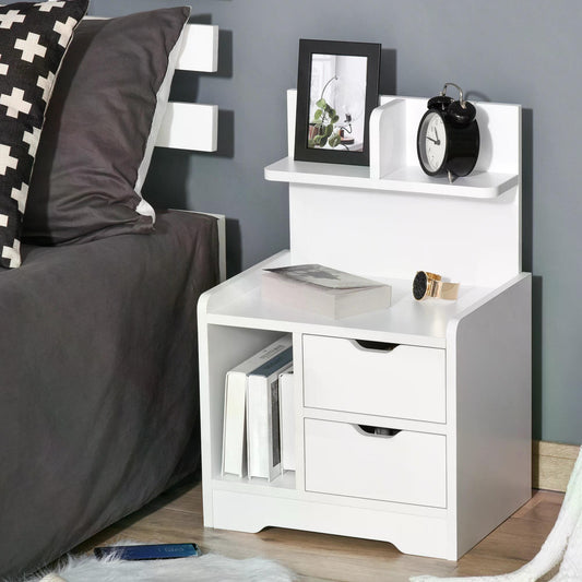 HOMCOM Bedside Table with 2 Drawers and Storage Shelves for Living Room Bedroom Accent Table Small Cabinet, White  