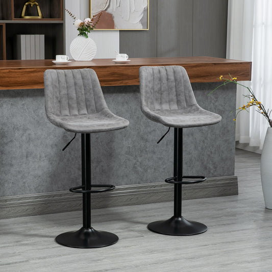 HOMCOM Adjustable Bar Stools Set of 2 Counter Height Barstools Dining Chairs 360° Swivel with Footrest for Home Pub, Grey 