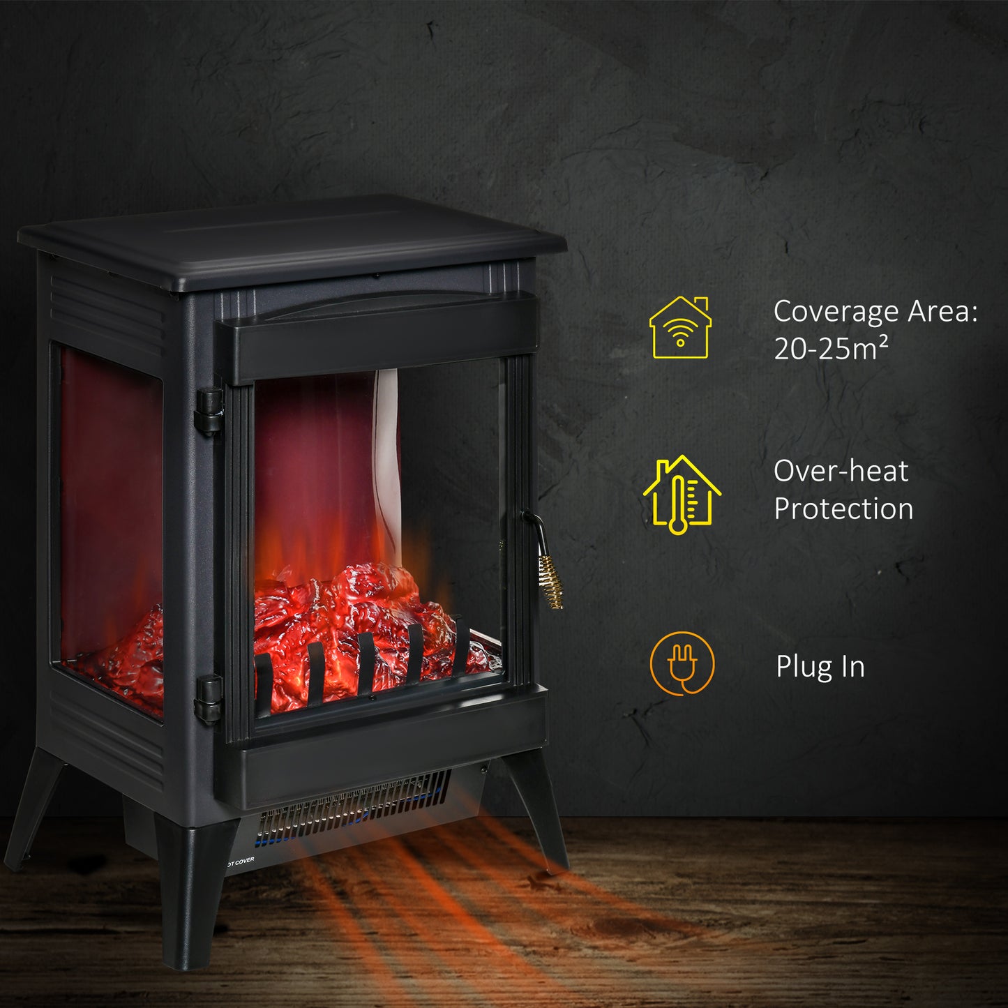 Electric Stove Fire, Electric Freestanding Fireplace, 3 Sided, with LED Flame Effect, Tempered Glass, Overheat Protection