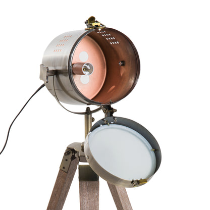 Spotlight Lamp, Tripod, 33L, Adjustable Height with Natural Wooden Base, Minimalist Adjustable Spotlight