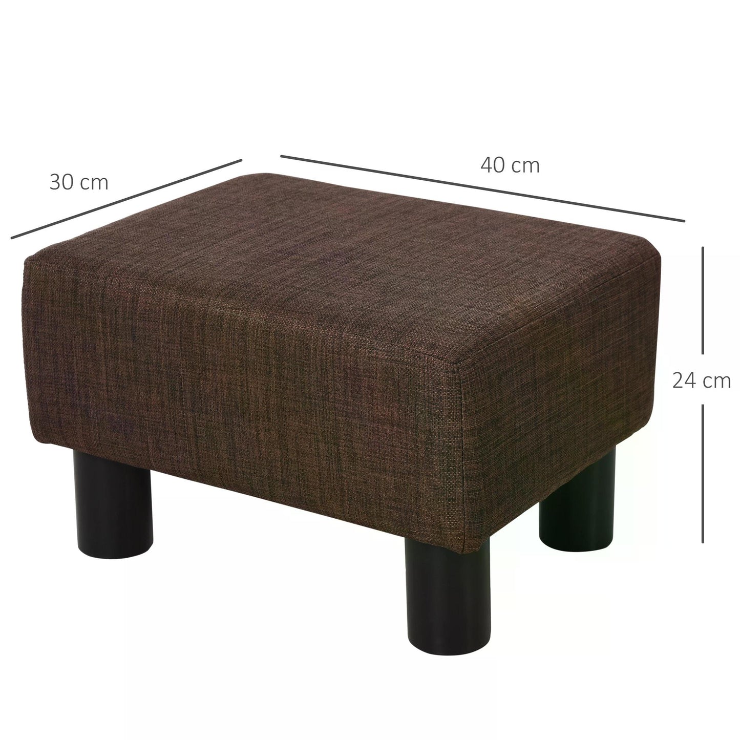 Ottoman Stool Seat, Low Footstool, Footrest, w/ 4 Plastic Legs, Linen, Wooden Frame, Dark Brown