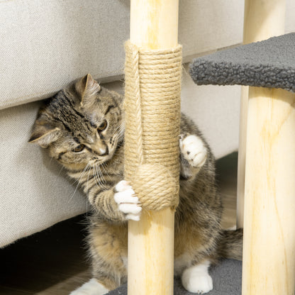 Cat Ladder, Cat Stair, Cat Ramp, for Kitten, w/ Scratching Post, Hanging Ball, Soft Touch, Three Layer, Grey