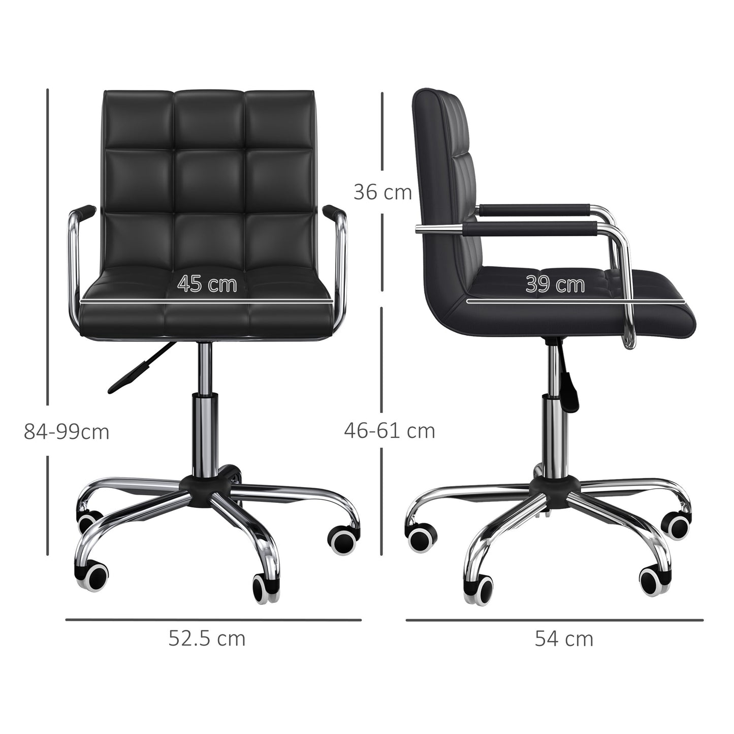 Small Office Chair with Arm, Wheels, Adjustable Height, Black