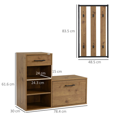 Coat Rack with Shoe Bench Set, Hall Tree, Hallway Set with 6 Hooks, Drawer and Storage Cabinet, Black and Natural