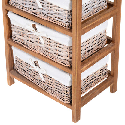 5 Drawer Chest of Drawers  Tall Storage Unit, Wooden Frame W/Wicker Woven Baskets