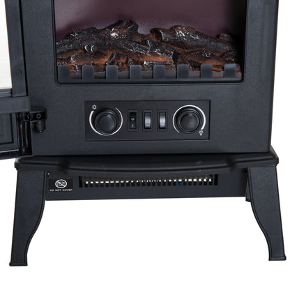 Freestanding Electric Fireplace Heater Black Stove w/ LED Flame Effect 1000W/2000W