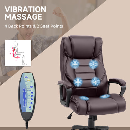 Brown Leather Office Chair,6- Point Vibration Massage Extra Padded Swivel Ergonomic Tilt Desk Seat