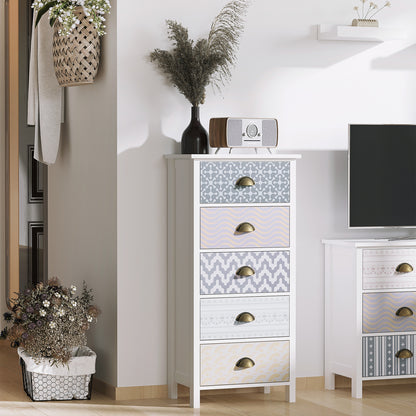 HOMCOM 5 Drawer Chest of Drawers, Tall Vertical Storage Cabinet with Metal Handles for Living Room, Bedroom 