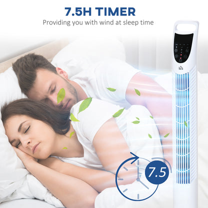 Freestanding Tower Fan, 3 Speed 3 Mode, 7.5h Timer, 70 Degree Oscillation, LED Panel, 5M Remote Controller, White