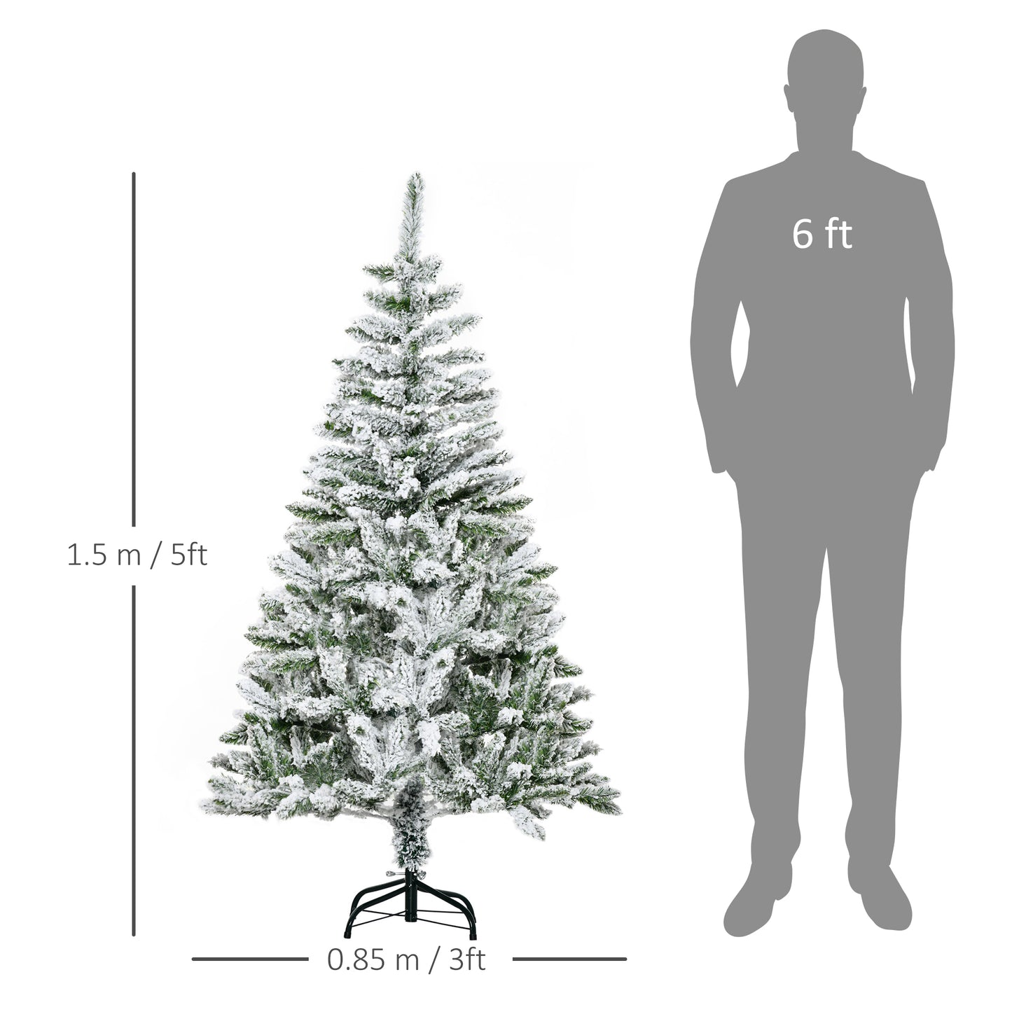 5ft Snow Flocked Artificial Christmas Tree Xmas Pine Tree with Realistic Branches, Auto Open and Steel Base, Green