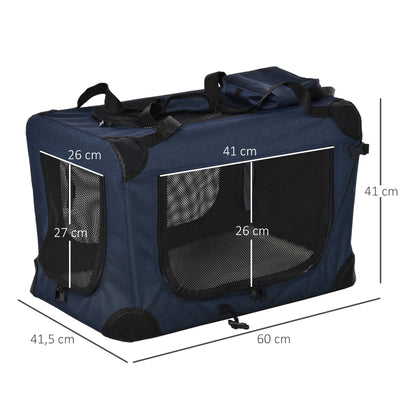 Small Dog Crate Dog Carrier Dog Travel Crate Folding Soft Portable Fabric 60Lx41.5Wx41H cm-Dark Blue