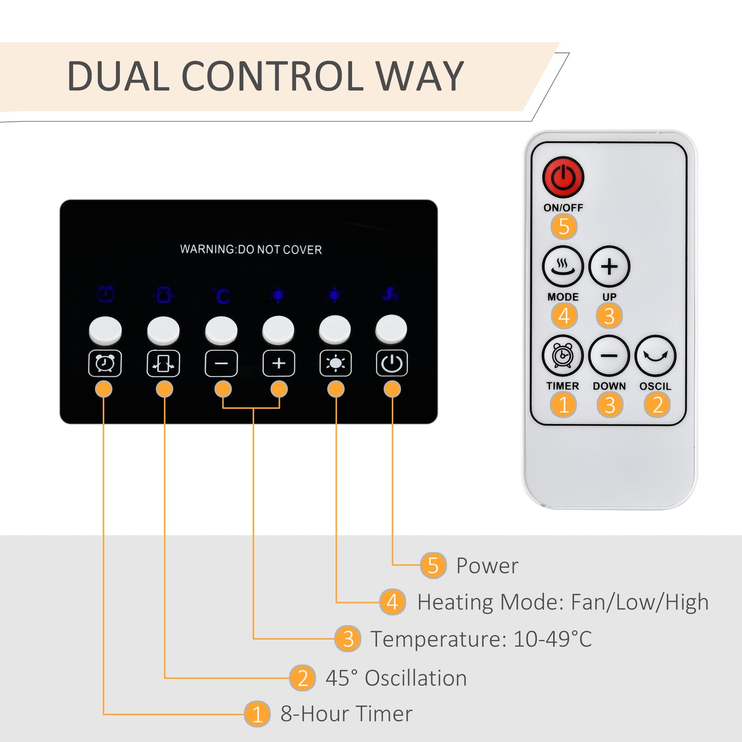 Ceramic Fan Heater, Indoor Tower Heater, 45° Oscillating w/ Remote Control 8hr Timer 1000W/2000W-White