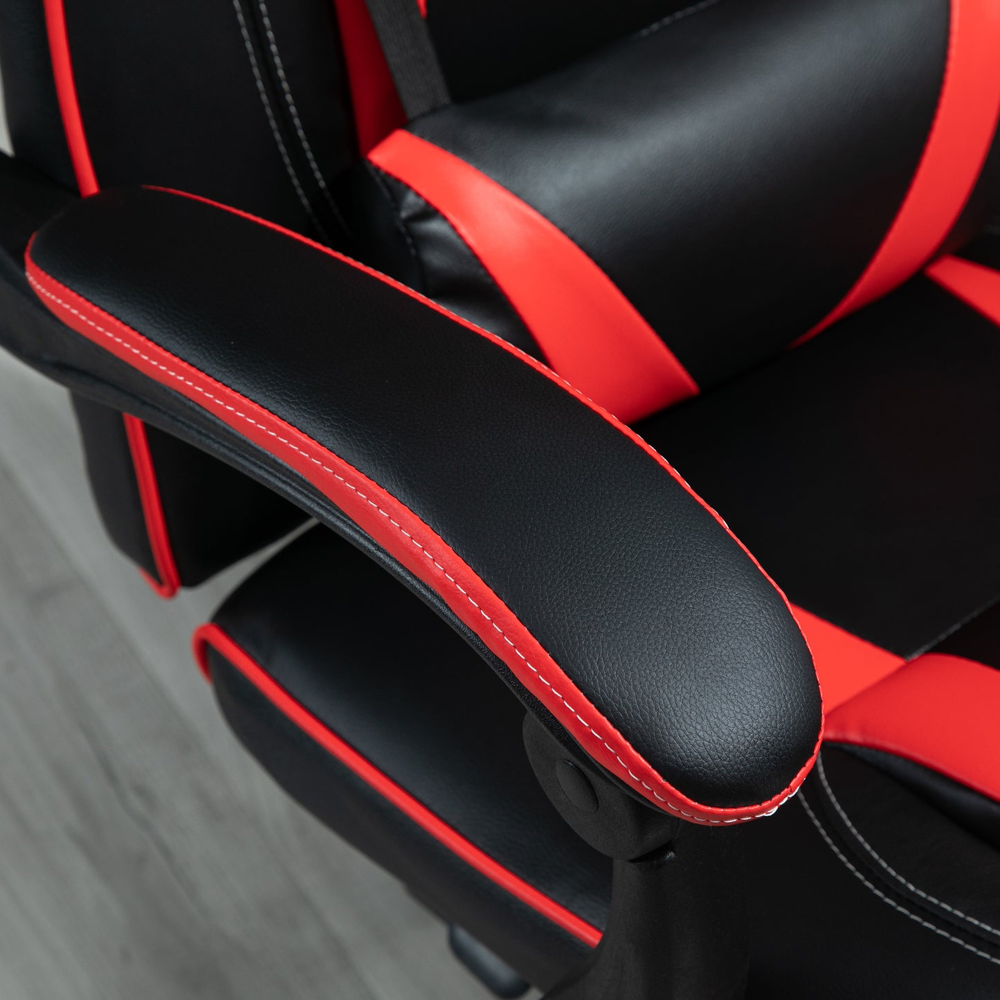 Reclining Gaming Chair with Footrest, Ergonomic, PU Leather Executive Swivel Chair with Headrest, Red and Black