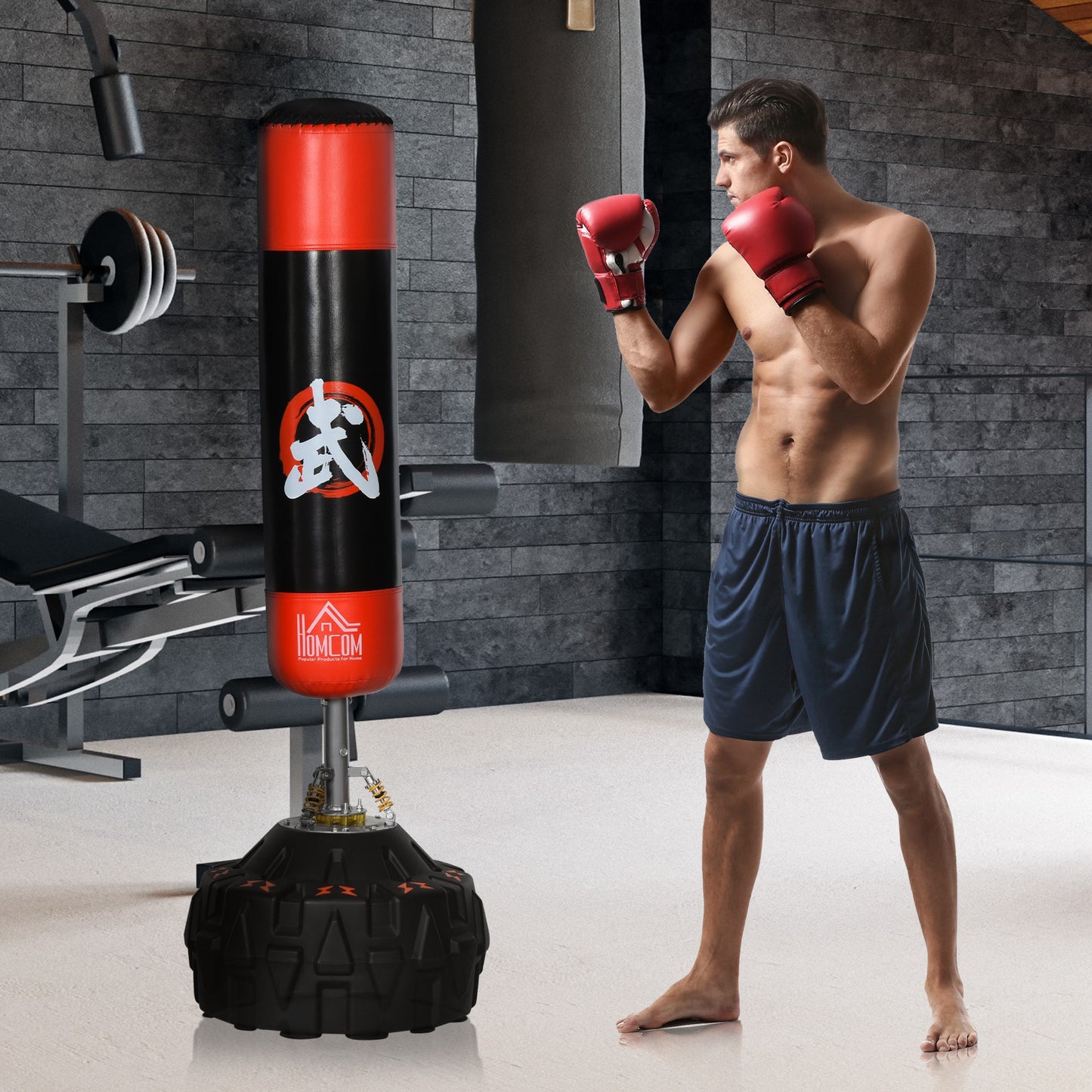 HOMCOM Freestanding Boxing Punch Bag Stand w/ Fillable Base Absorption Springs Suction Cups Professional Work Out Home Gym 