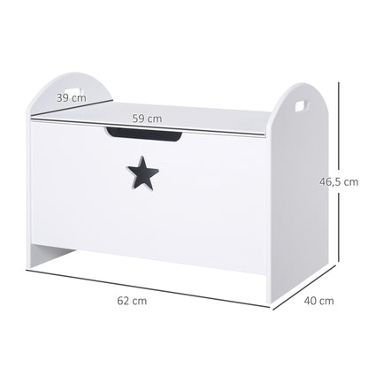 Toy Box Storage Organizer with Safety Hinge and Side Handle Wooden White