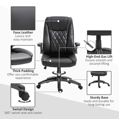 Black Leather Office Chair, Sleek Ergonomic PU Leather 360 Rotation w/ Headrest