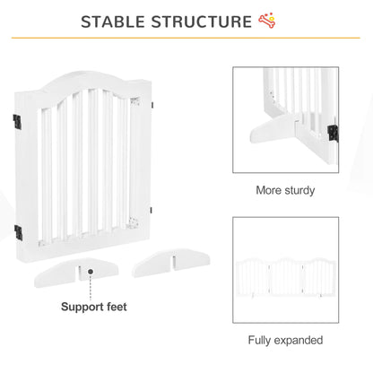 Wooden Foldable Small Sized Dog Gate Stepover Panel with Support Feet Pet Fence Freestanding Safety Barrier White