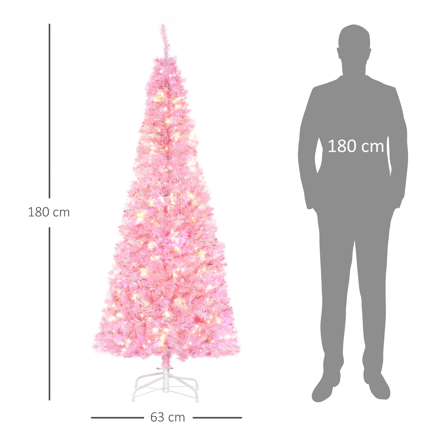 Pink Christmas Tree, 6FT Prelit Christmas Tree, Slim Artificial with Realistic Branches, Warm White LED Lights