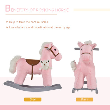 Childs Rocking Horse, Kids Gift with Realistic Sounds Soft for Child 18-36 Months, Pink