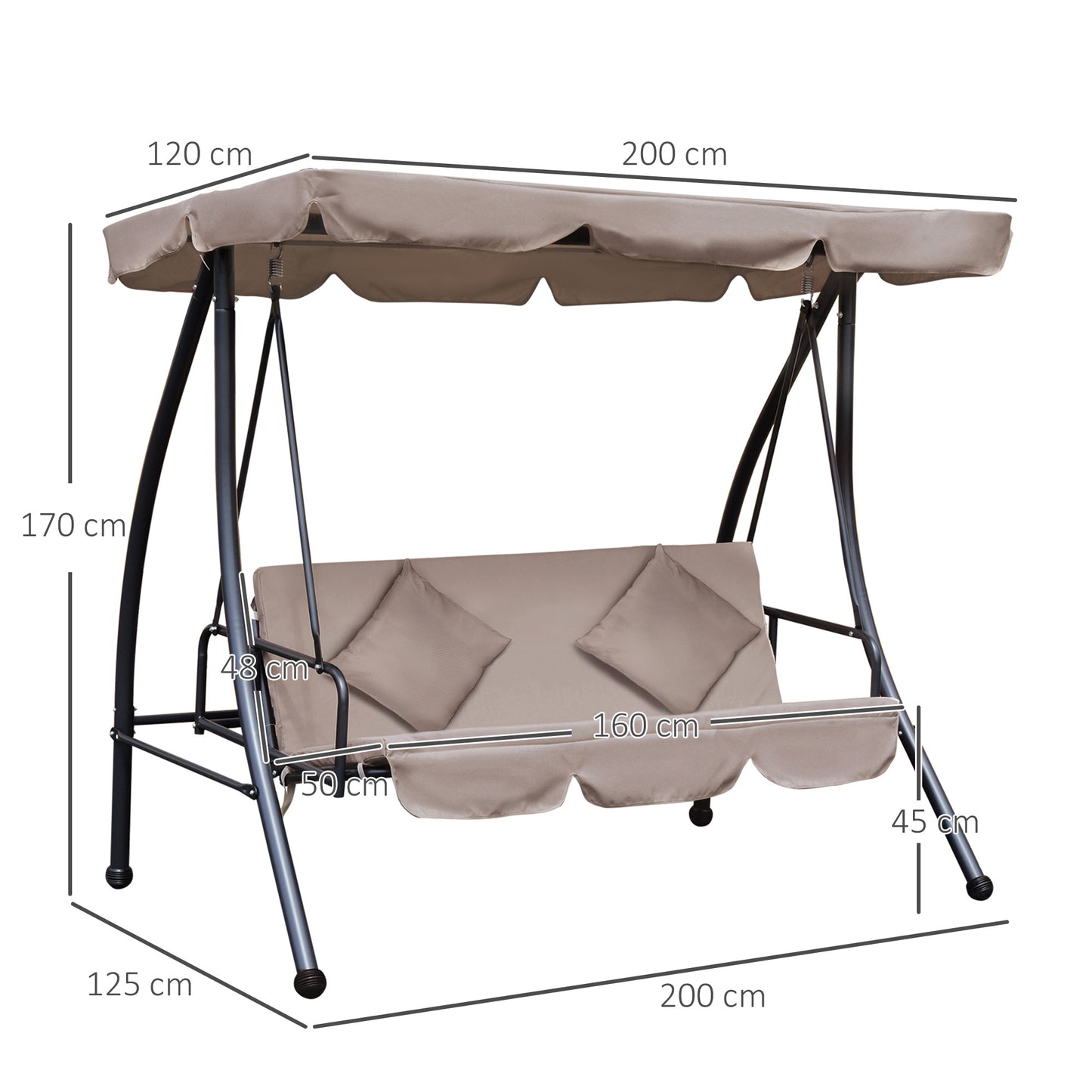 2-in-1 Patio Swing Chair 3 Seater Hammock Cushion Bed Tilt Canopy Garden Lounger