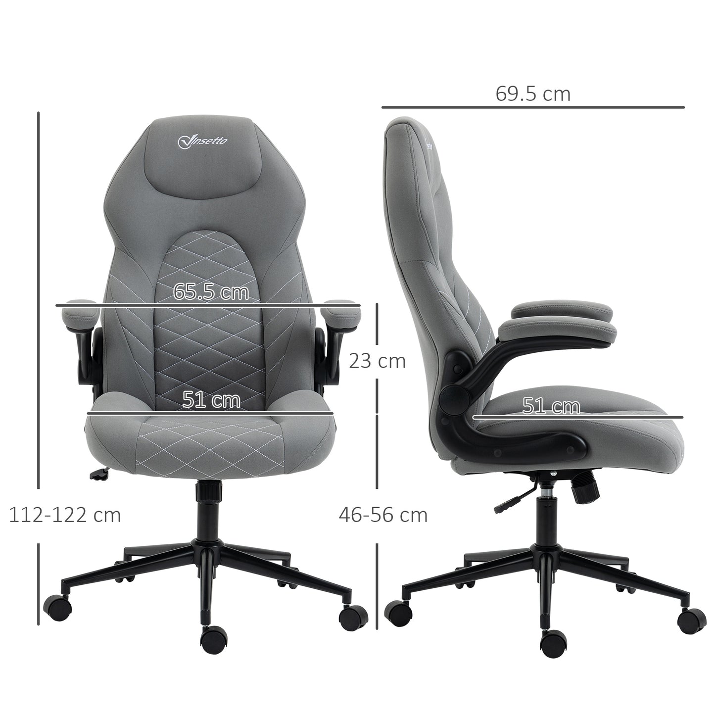 Home Office Chair, High-Back Computer Chair with Flip Up Armrests, Swivel Wheels and Adjustable Height, Light Grey